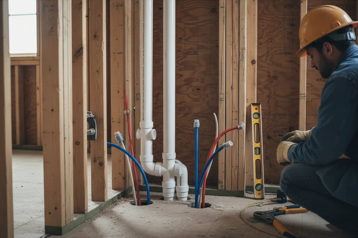 Drain and supply rough-in during Sump Pump Repair in Snow Camp
